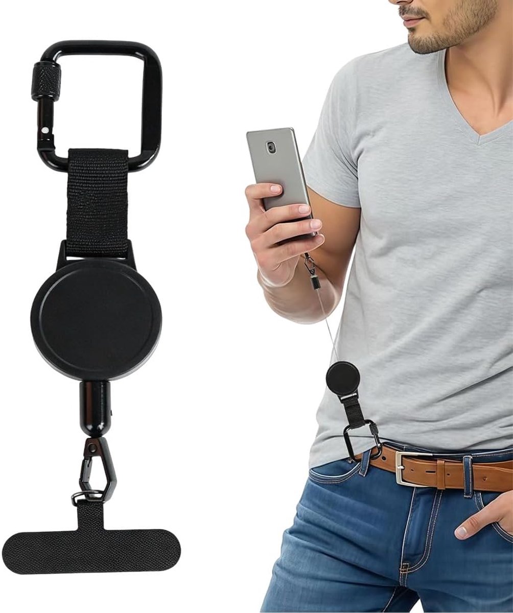 Intrekbaar, tether telefoonkoord, riem voor smartphone, kaarten, armband met karabijnhaak, anti-valbekabeling, universeel koord, sleutelband, compatibel (A)