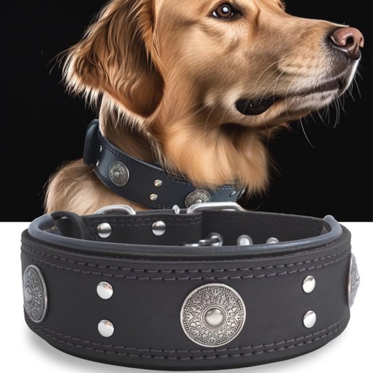 Robuuste leren hondenhalsband - Handgemaakt, zacht en luxueus, 5 cm breed, voor grote en middelgrote honden