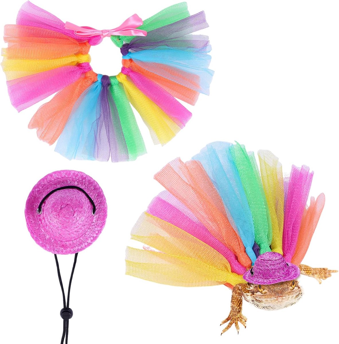 2 stuks bebaarde draak kostuum set kleine huisdier verstelbare hoed regenboog tutu rok outfits voor hagedissen cavia's ratten fretten voor vieringen Halloween feesten
