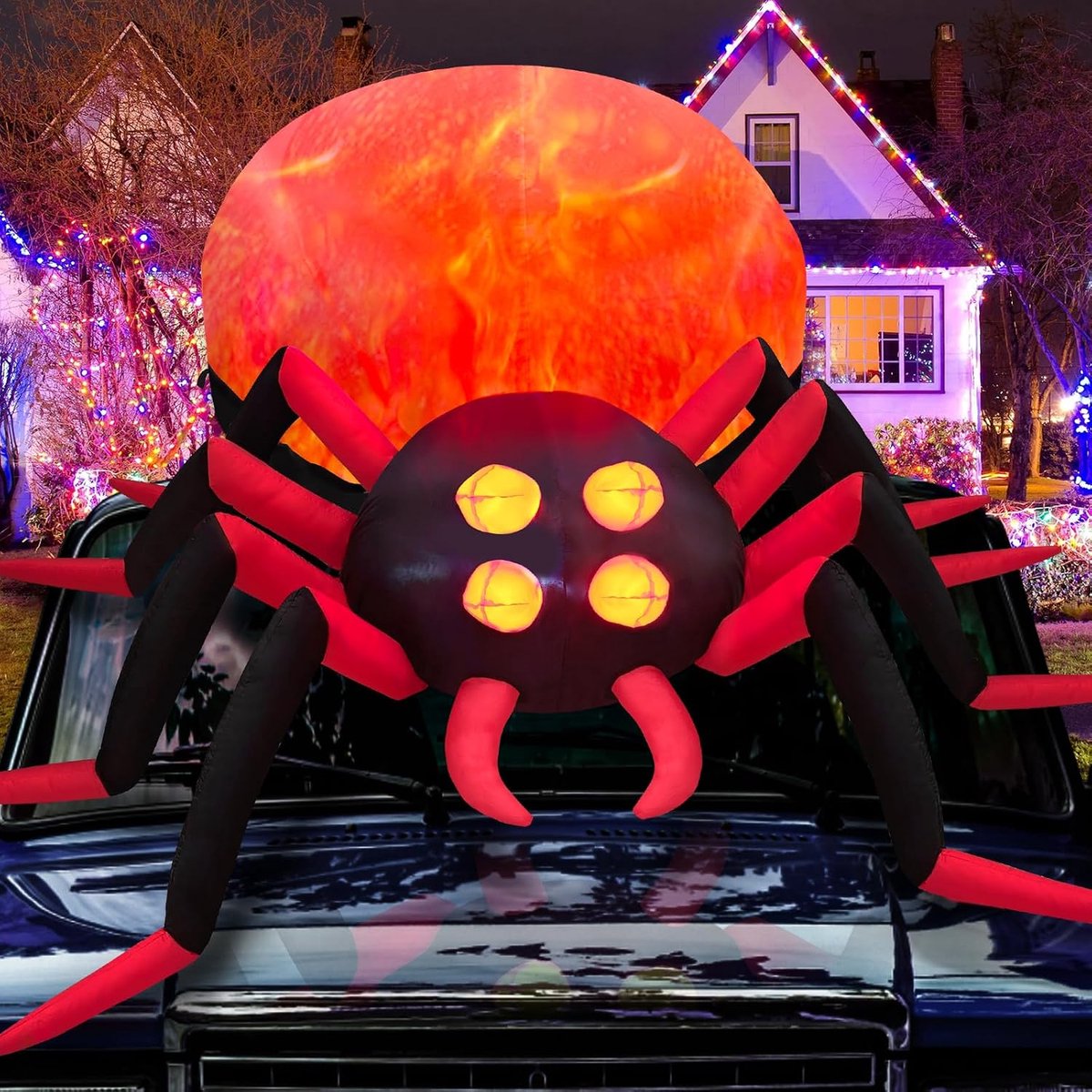 244 cm enorme opblaasbare Halloween-spin met roterend LED-vlamlicht, tuinfeestdecoratie voor gazon, dak