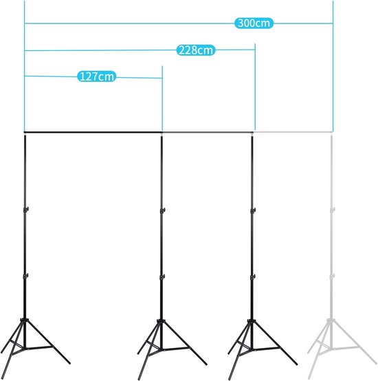 Achtergrondstandaard, 2 x 3 m, verstelbare set steunen voor achtergrond, greenscreen standaard, fotoachtergrond standaard, achtergrondframe met 4 stuks klemmen voor fotografie, videoportret. — afbeelding 3