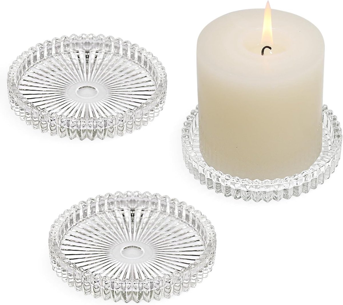 3 glazen kaarsenhouders voor Stumpenkerzen & theelichtkaarsen, kaarsenstandaard voor staafkaarsen voor tafeldecoratie, bruiloft, feest, kerst, woondecoratie, helder