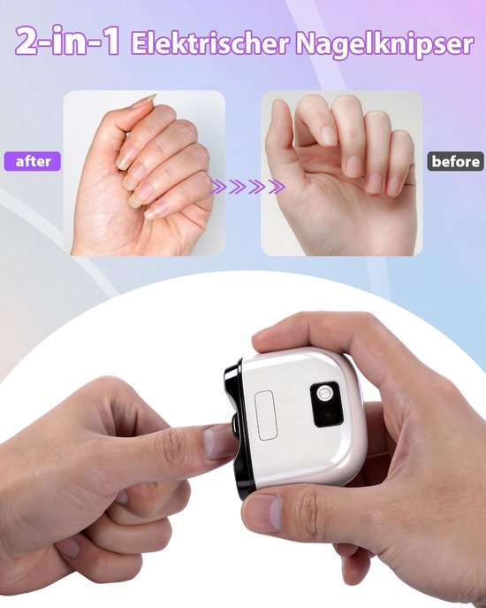 2-in-1 elektrische nagelschaar voor harde/dikke tenen/vingernagels, met veilige trimmen en polijstfunctie en ledlicht, elektrische nagelvijl voor baby's, kinderen — afbeelding 2