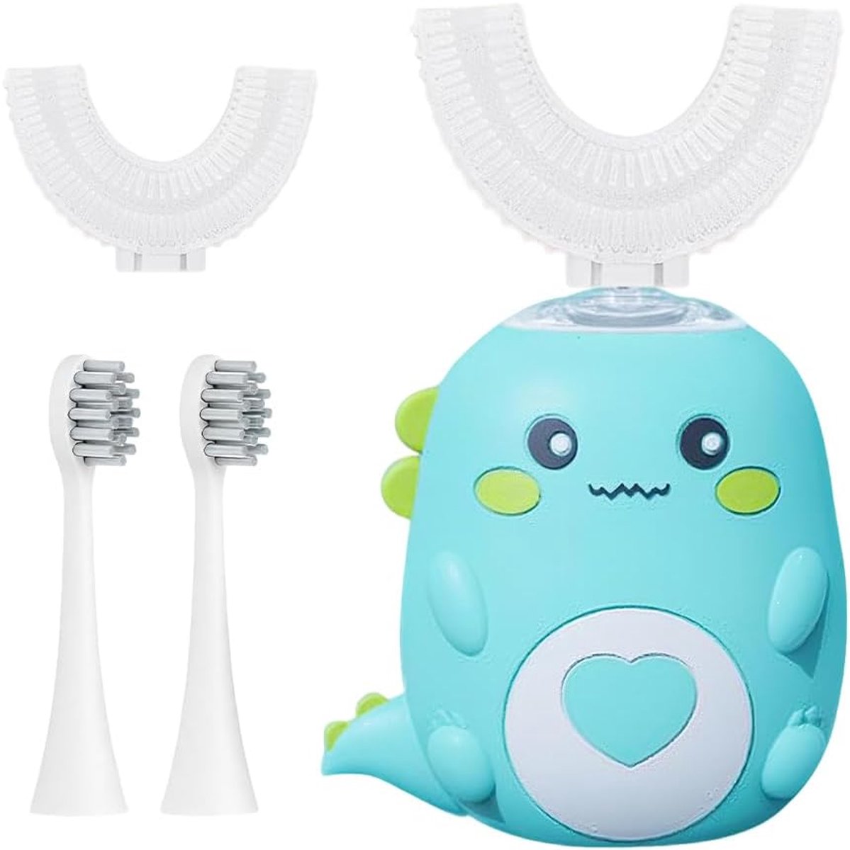 360º Kinder Ultrasoon Tandenborstel, Elektrische Kindertandenborstel met 2 U-vormige Siliconen Borstelkoppen & 2 Zachte Borstelkoppen, Elektrische Tandenborstel voor Kinderen van 2-12 Jaar (Groen)