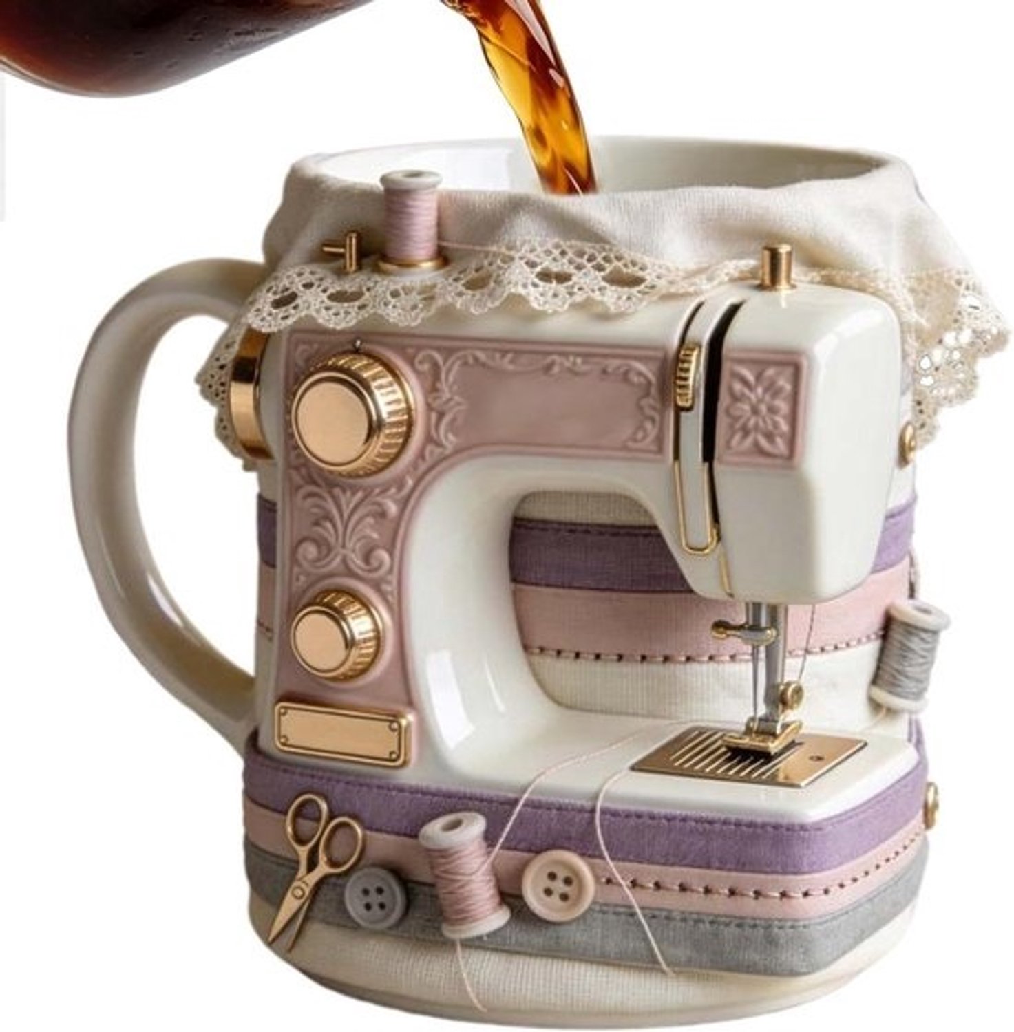 Keramische Mok - Thee- en Koffiemok - Creatief Handwerk - Naaimachinethema - 330 ml - Wit