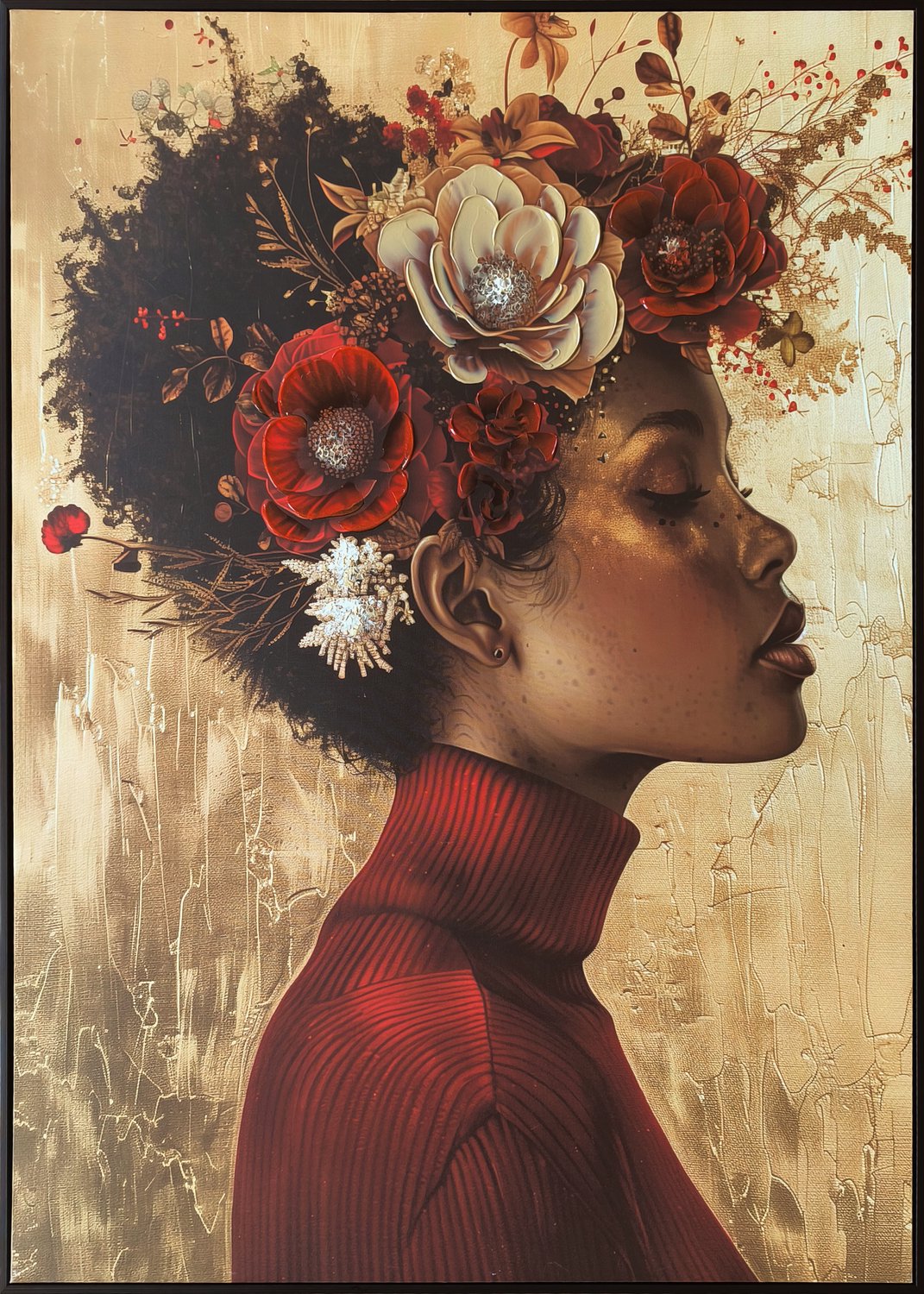 Schilderij vrouw bloemenkrans 60x80cm