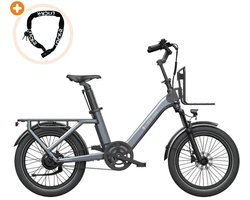 ADO Air One Ultra - Elektrische Fiets - 20 inch - 250W motor - Actieradius tot 100 km - Automatische 3 versnellingen - 370Wh accu - Voorvering - Grijs