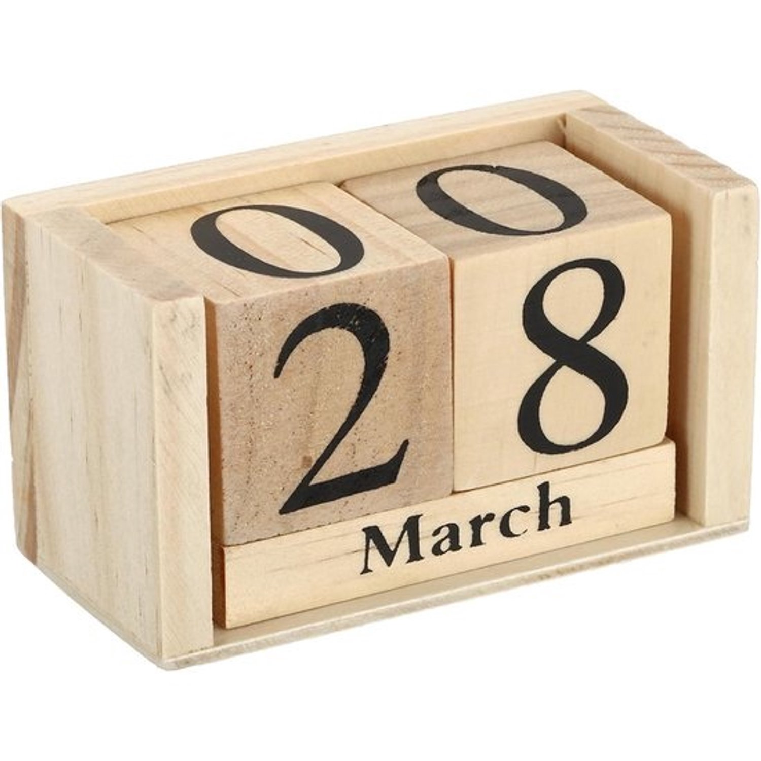 Houten kalenderblok - Eeuwigdurende kalender - Bureauaccessoire - Herbruikbaar ontwerp - 95 x 95 cm - Bruin