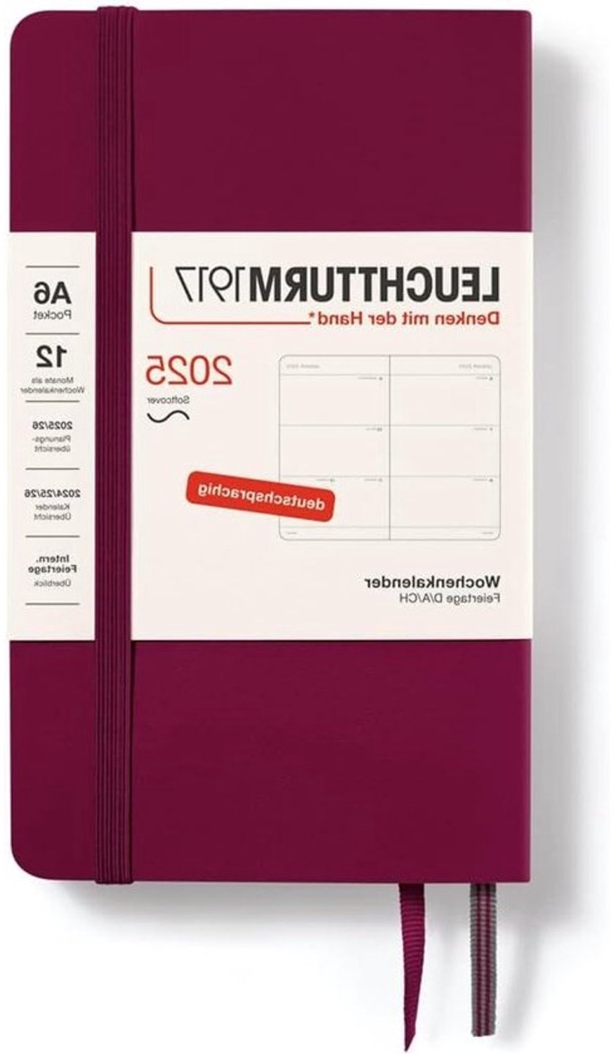 Weekkalender 2025 - Jaarplanner - Afspraken plannen - Softcover met sluitrubber - Pocket A6 - Rood