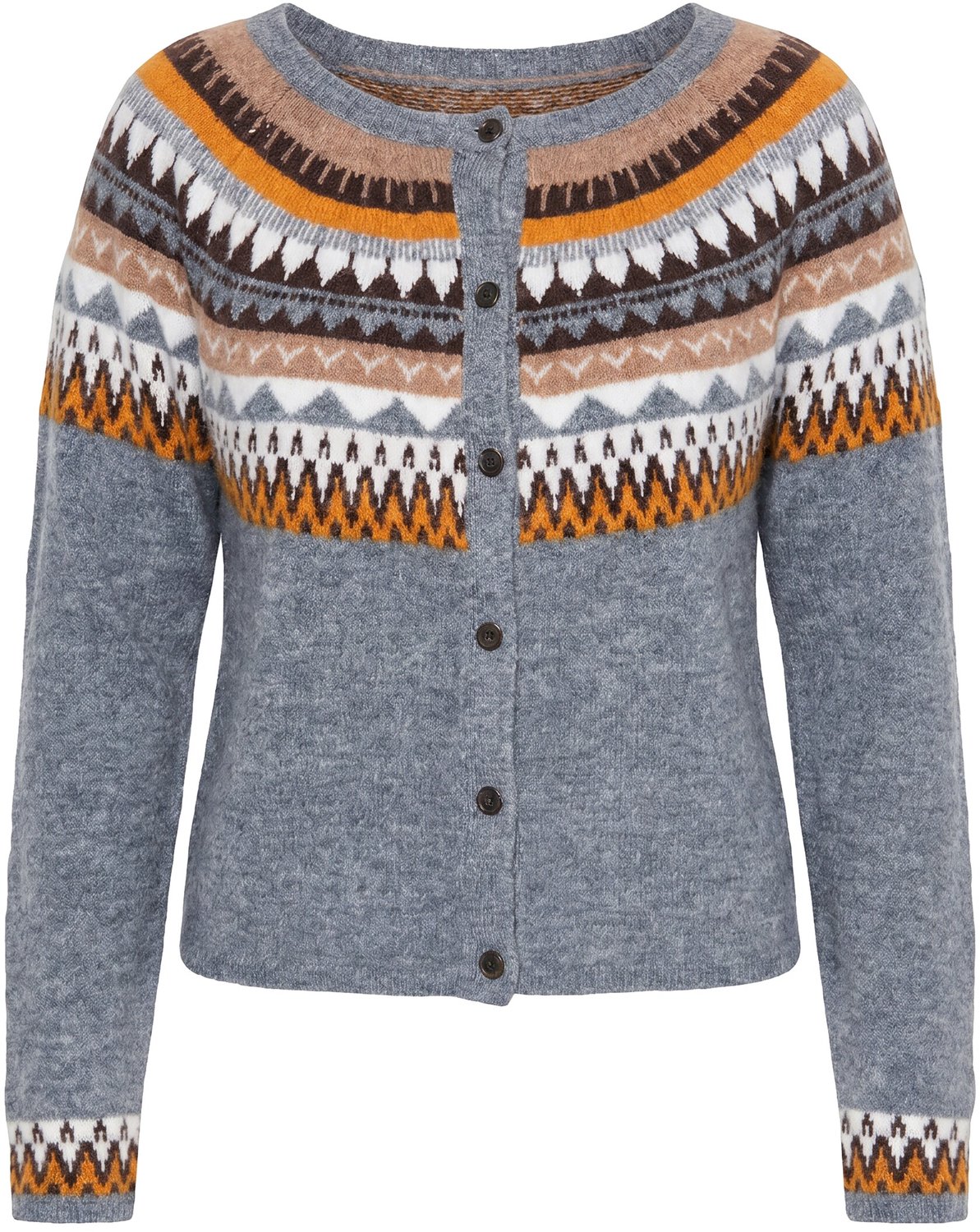 Ulla Popken - Dames - Noors vest slim fit ronde hals lange mouwen - Grijs melange - Maat 54+