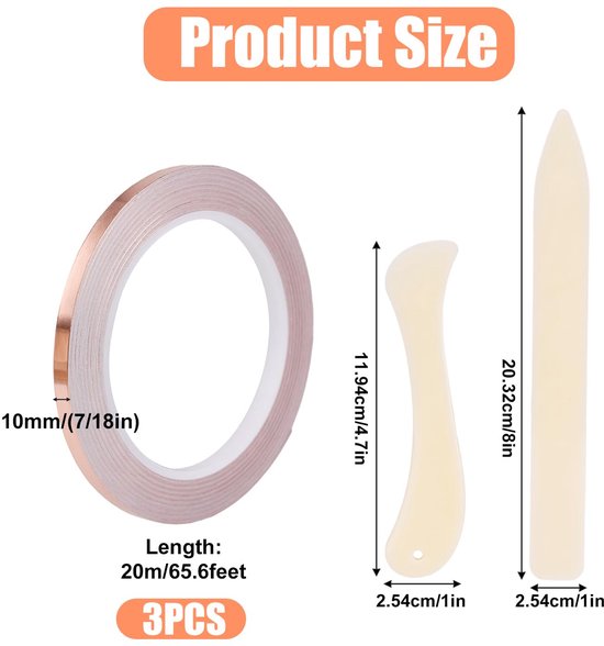 Koperfolietape 10mmx60m - Zelfklevende Geleidende Tape - Ideaal voor Glas-In-Lood Ambachten - Vemera — afbeelding 4