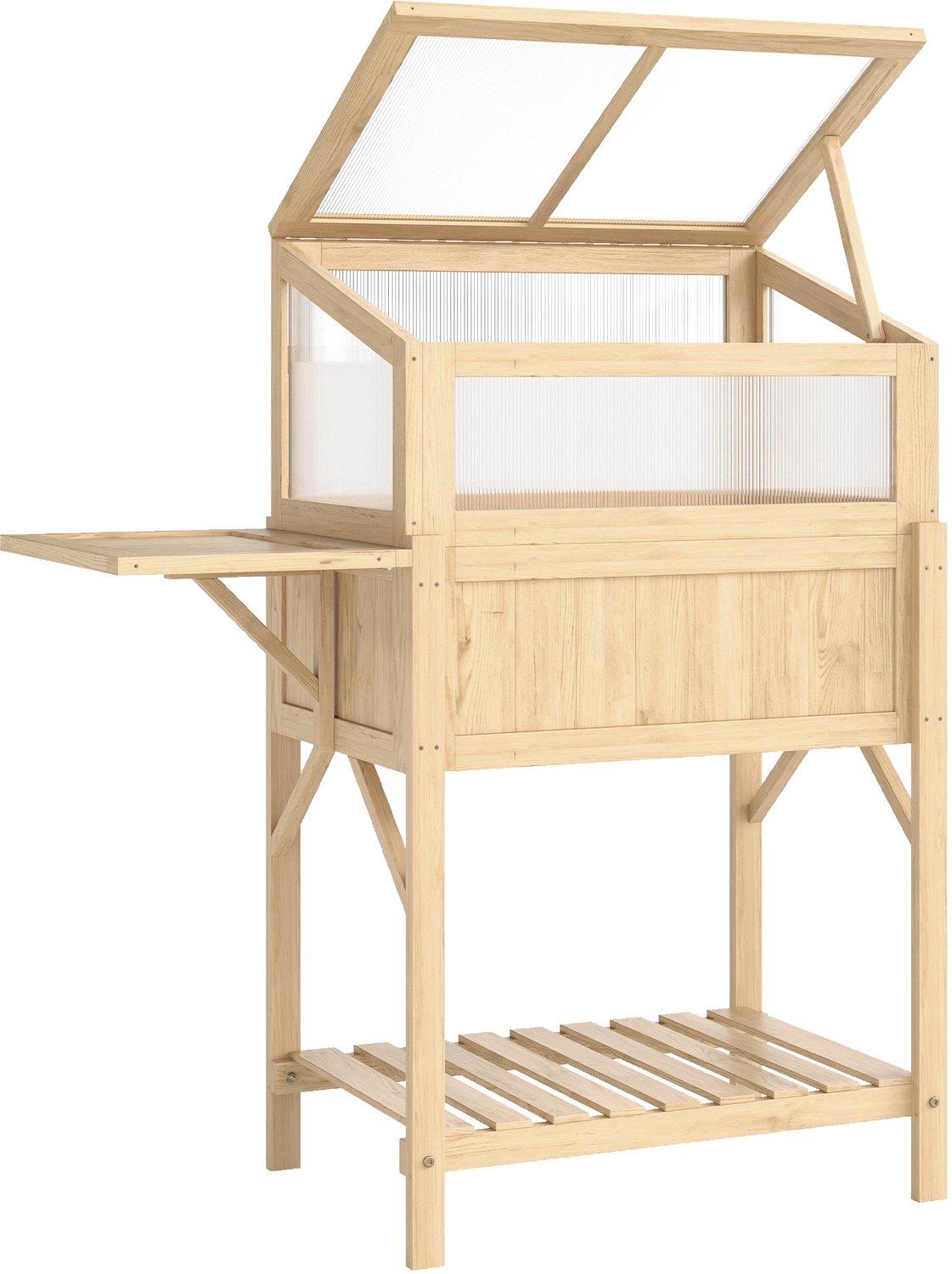 Sunona Verhoogde moestuinbak met kweekkas - Met klapbare zijtafel en opbergplank - 104 x 50 x 120 cm - Natur