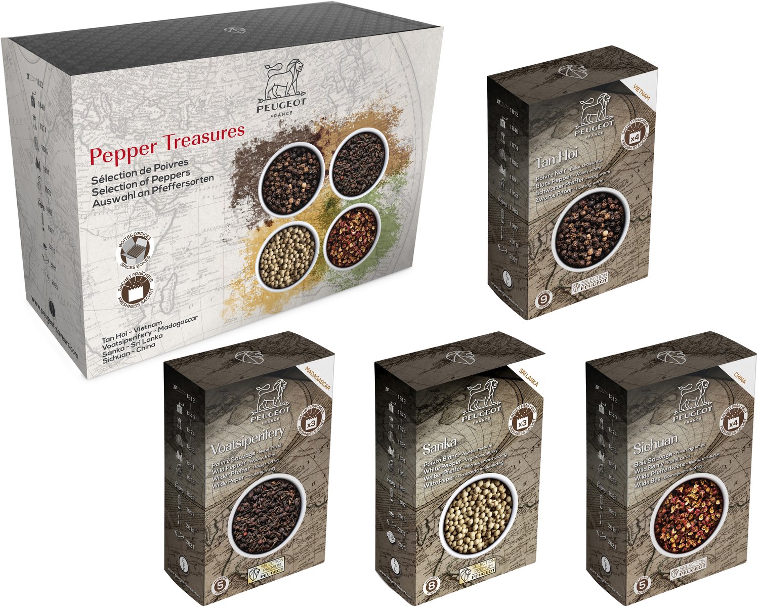 Peugeot Pepper Treasures - 4 pepers - Geschenkset