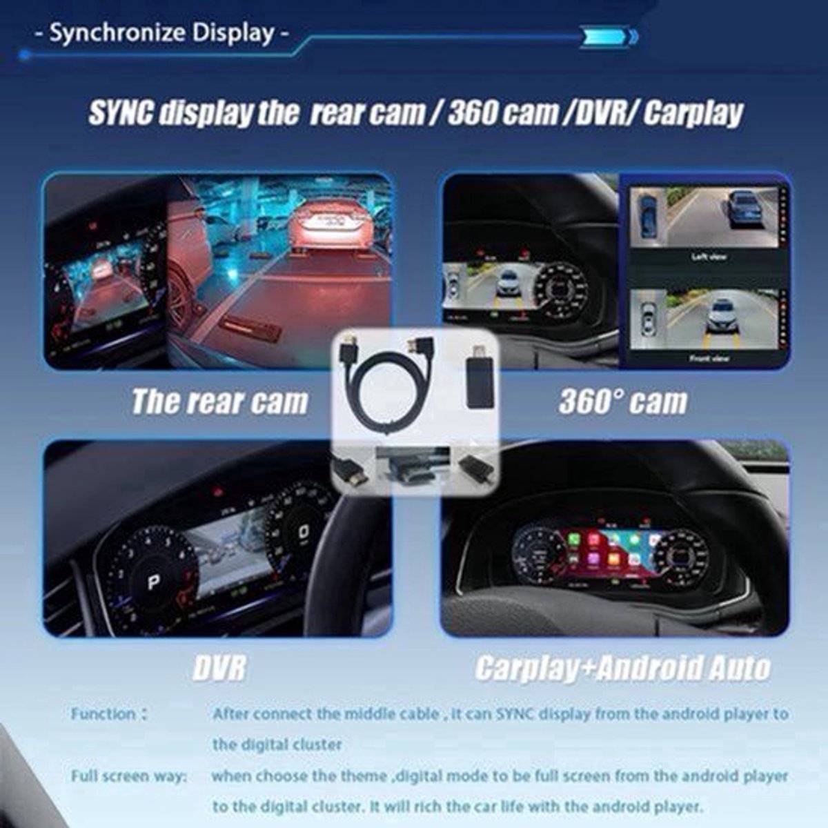 Dashboardmeter – Digitale Kilometerstand – Auto Display – Instrumentenpaneel – LCD Cluster – 12,3 Inch HD Scherm – Draadloze CarPlay & Android Auto