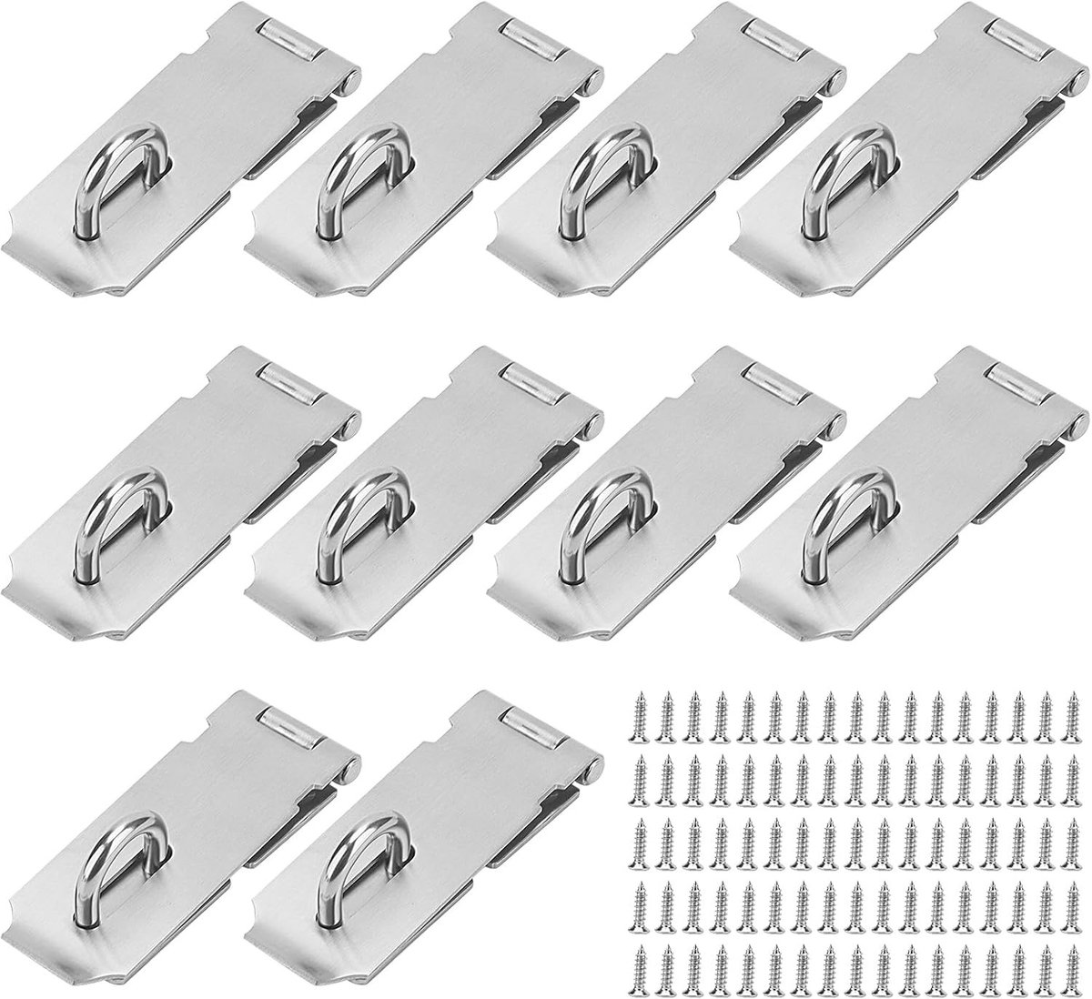10 Stuks 10cm Hangslot RVS Deurslot, Veiligheids Hangslot voor Deur, Raam en Kast met Bevestigingsschroeven