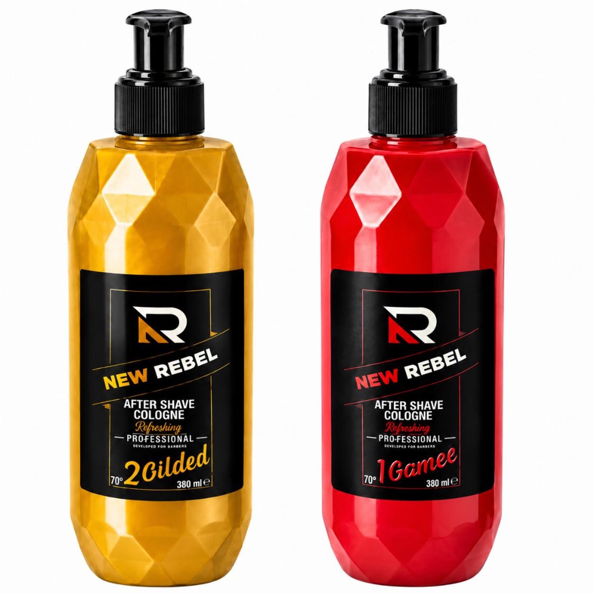 NEW REBEL Aftershave Cologne 2x 380 ml – Gilded No.2 & Gameé No.1 – After Shave voor Mannen – 760 ml – Goud/Rood