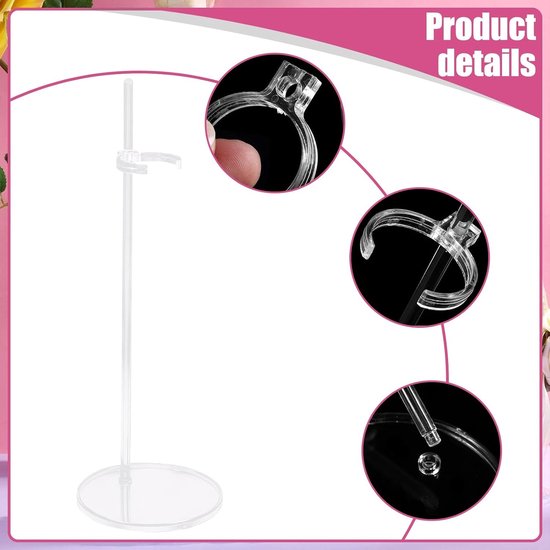 Set van 5 Transparante Poppenstandaards voor 30 cm Poppen - Stevige en Duurzame Ondersteuning — afbeelding 2
