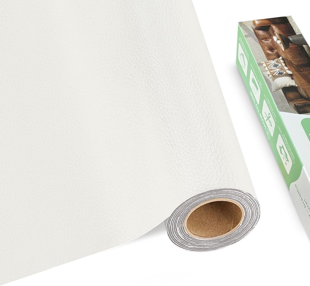 Zelfklevende Faux Leder Patches 40 x 200 cm voor Meubelherstel, Bankrenovatie en Autostoelen, Wit