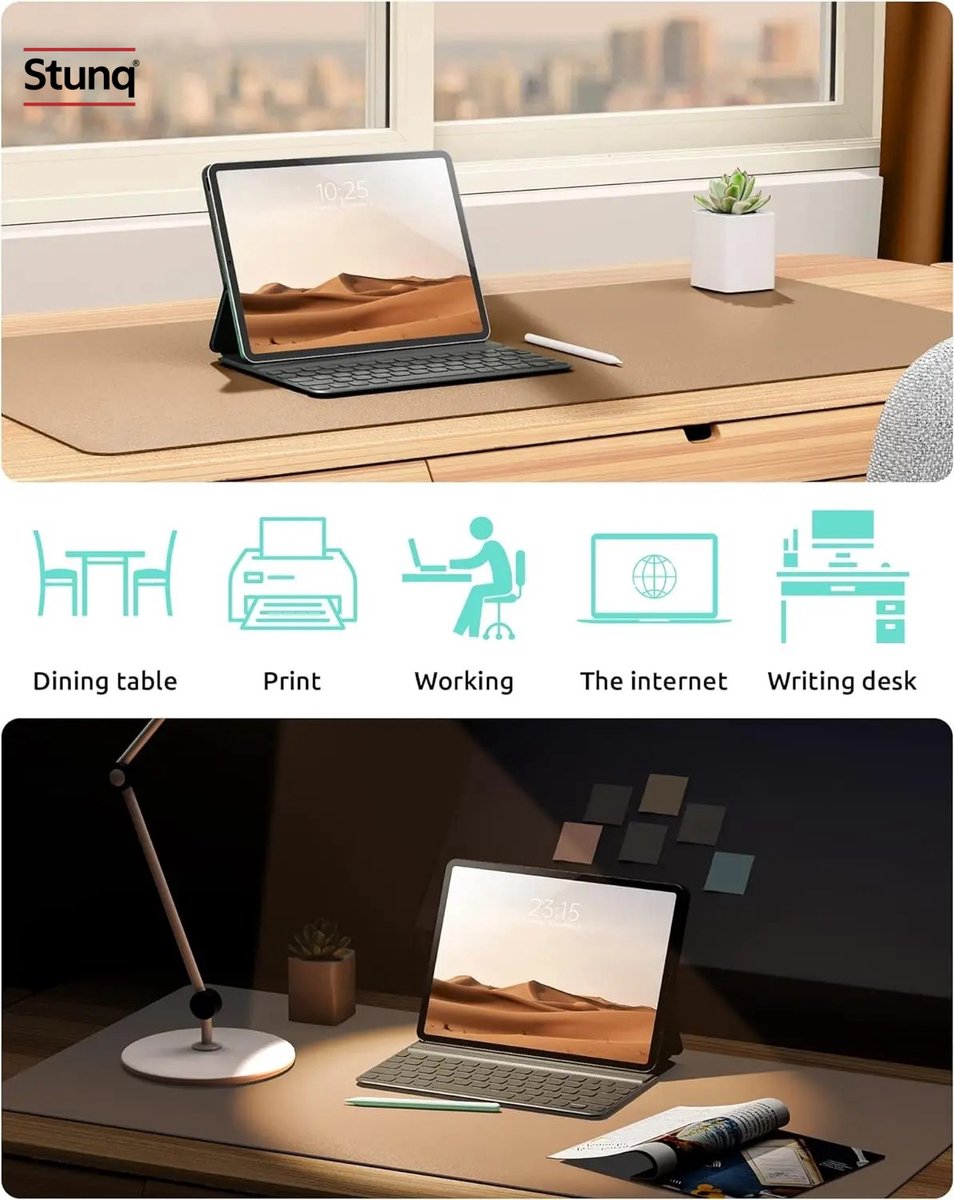 Stunq® Leren bureau-onderlegger - Bruin | Grote muismat en toetsenbordmat