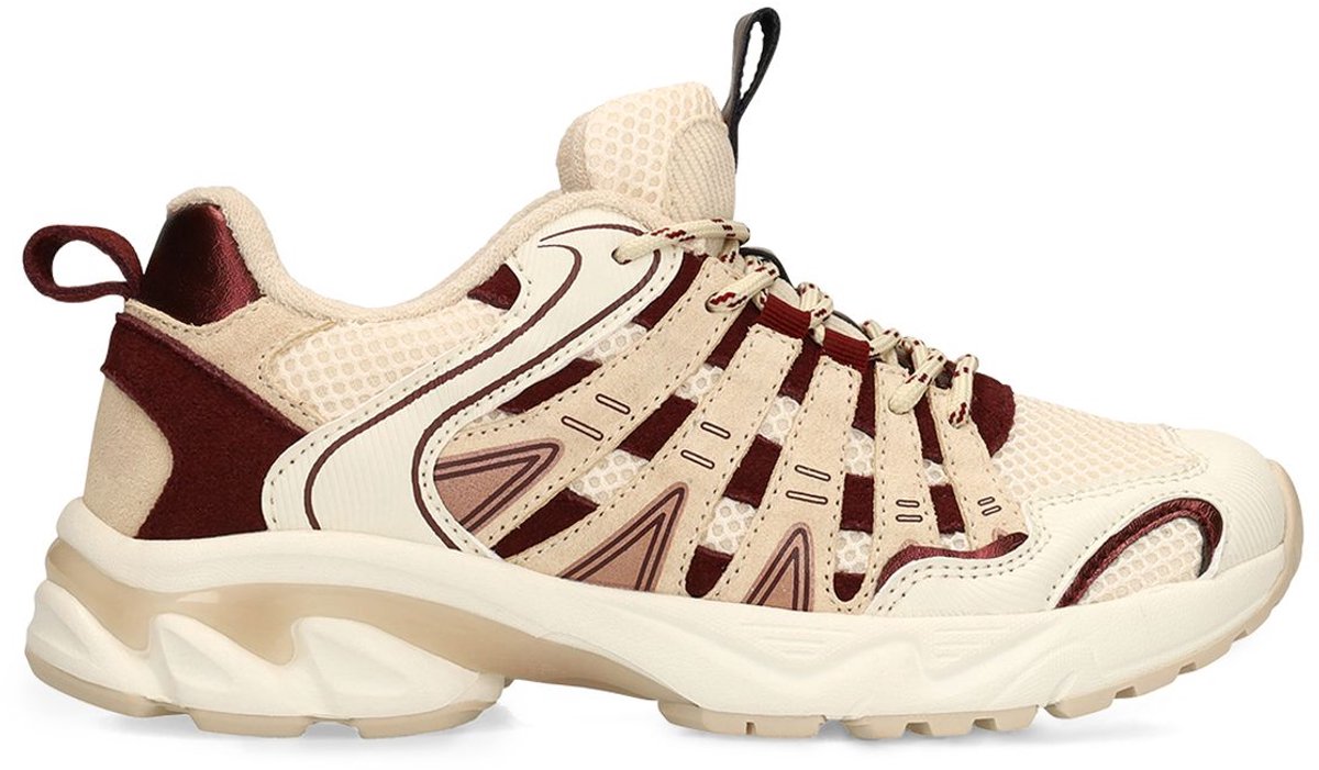 Manfield - Dames - Off white mesh sneakers met burgundy details - Maat 39