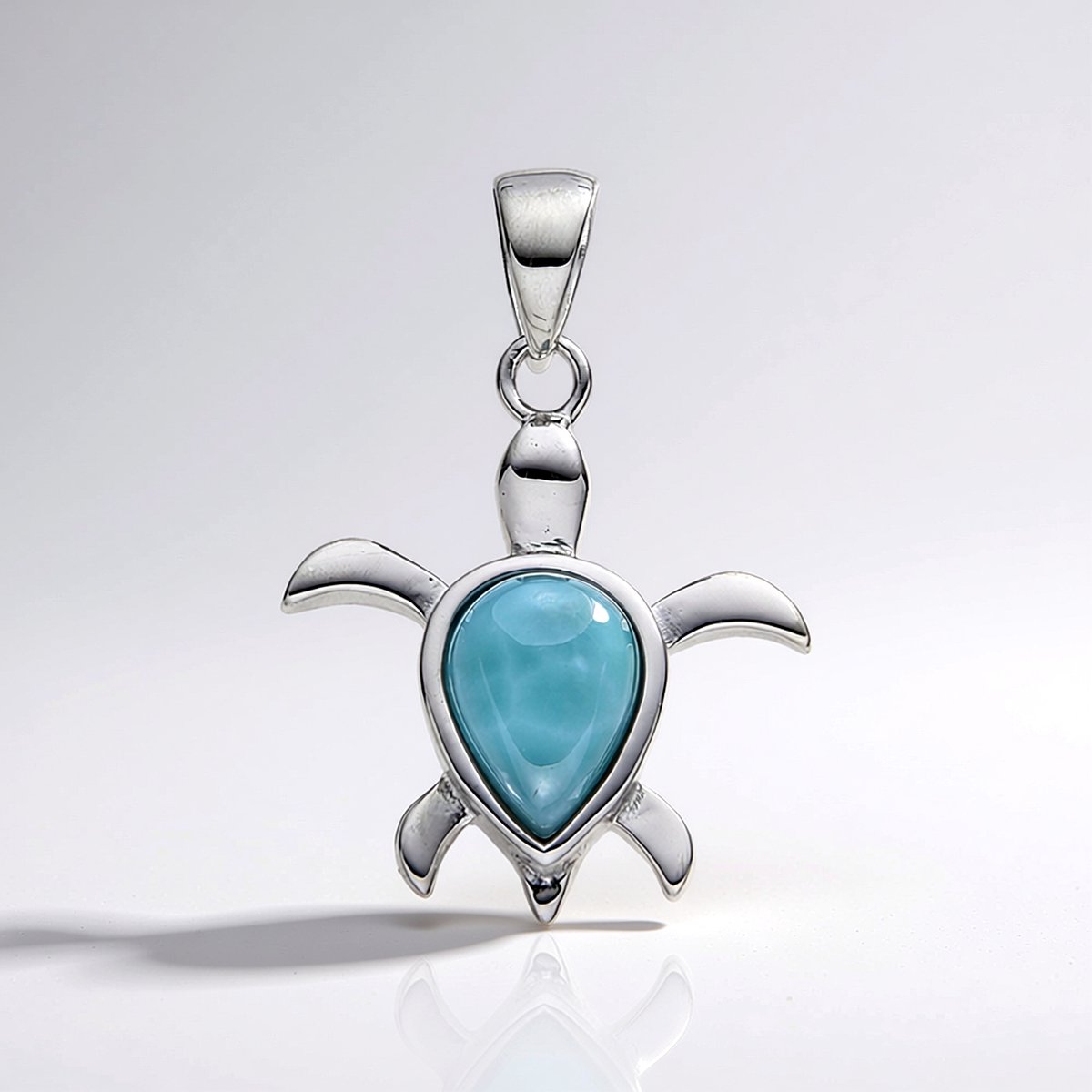 Cavill - Zilveren hanger met natuurlijke larimar cabochon 1,7 ct - 925 Sterling Zilver Rhodium - Schildpad druppelvormig design - Zomers sieraad
