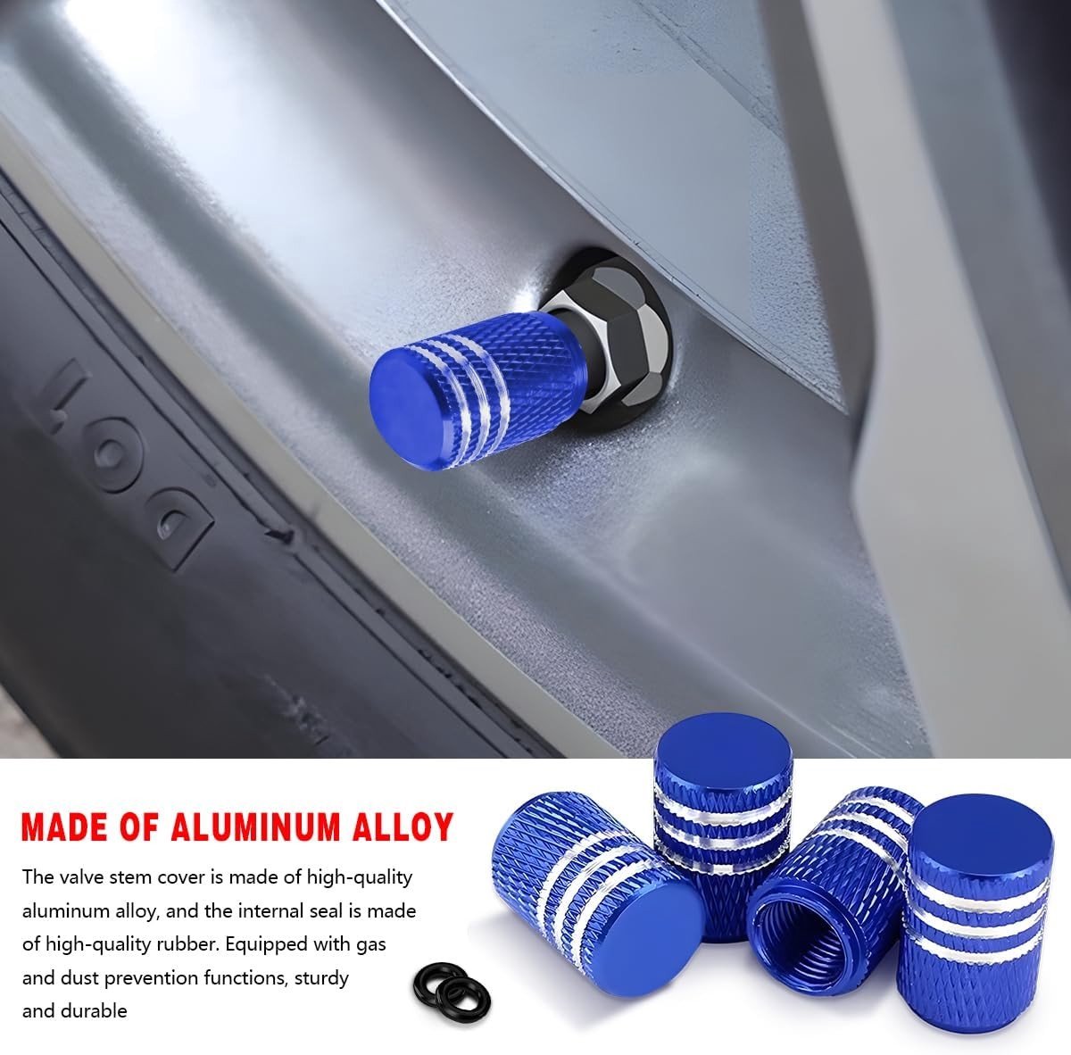 Set van 12 Aluminium Ventieldoppen met O-ring - Stofdoppen voor Auto, Motor en Fiets (Blauw)