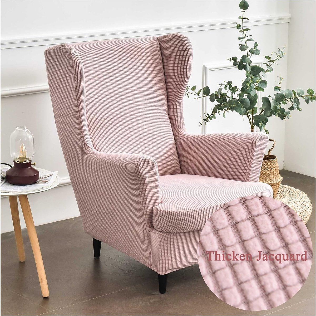 Fauteuilhoes - Roze - 2-delig - Stretch Fluwelen Hoes voor Vleugelstoel - Voor Woonkamer en Slaapkamer