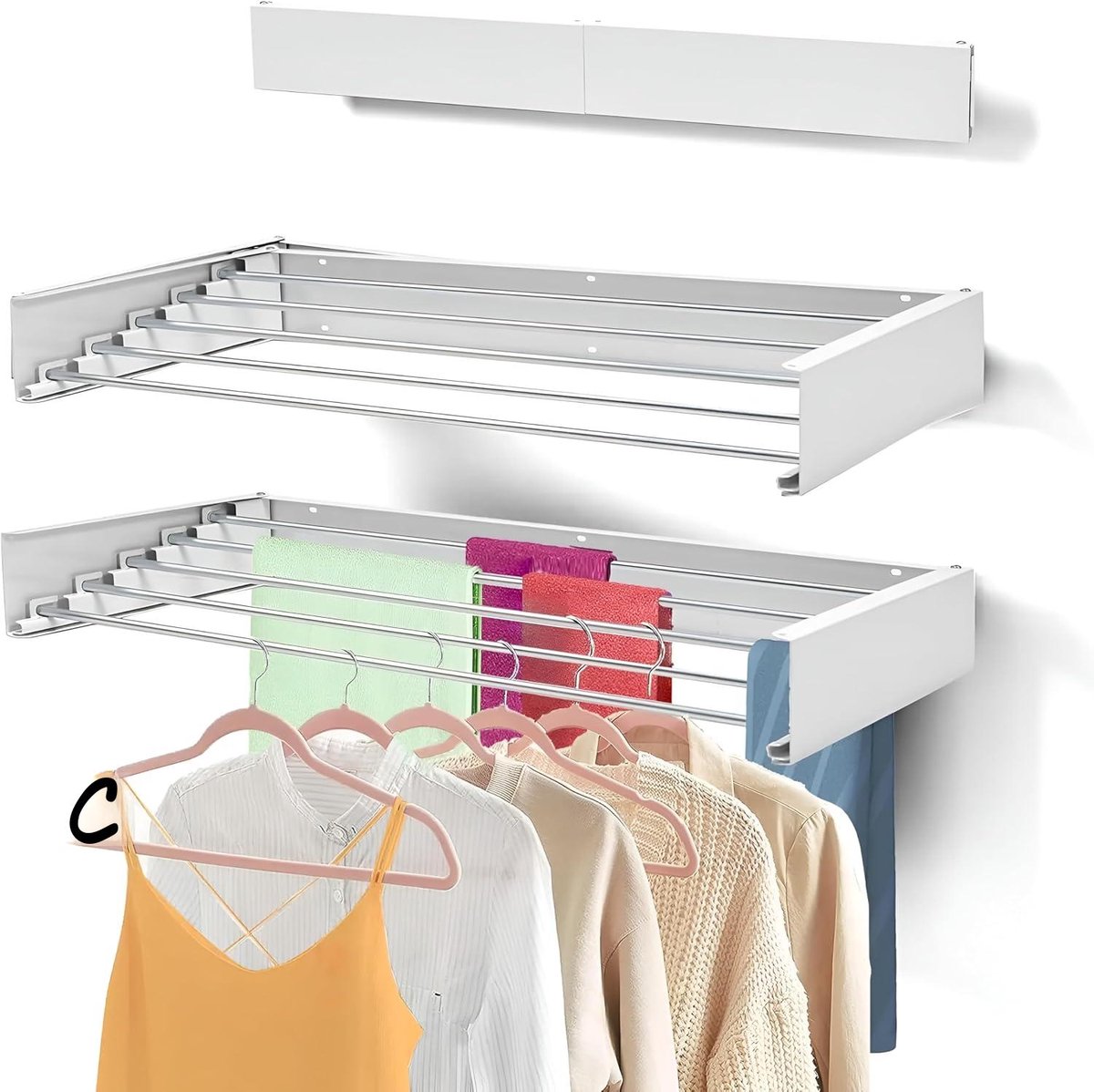 Kavo Wanddroogrek – Ophangbaar Wasrek voor Kleding – RuimtebeKavoarend - Wit - 10cm x 80cm x 3cm