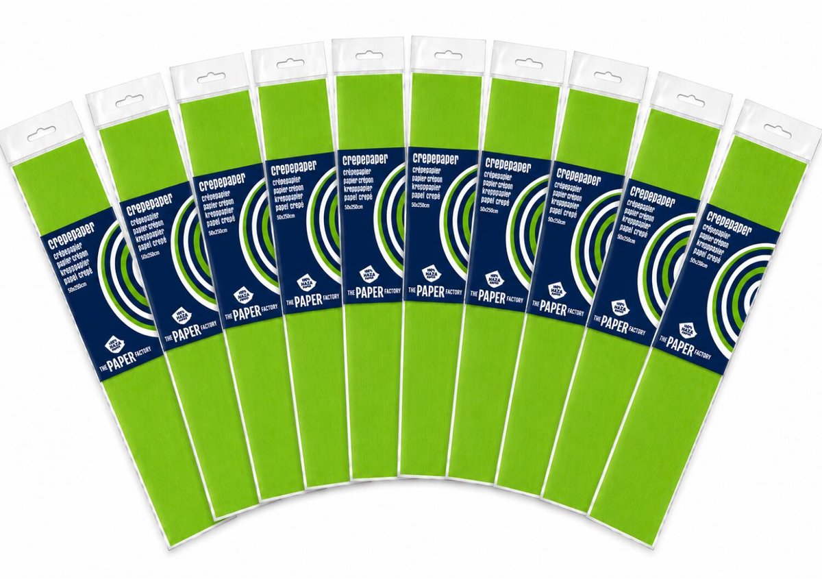 Crepe papier platte vellen - 10x - limegroen - 250 x 50 cm - Knutselen met papier - Knutselspullen