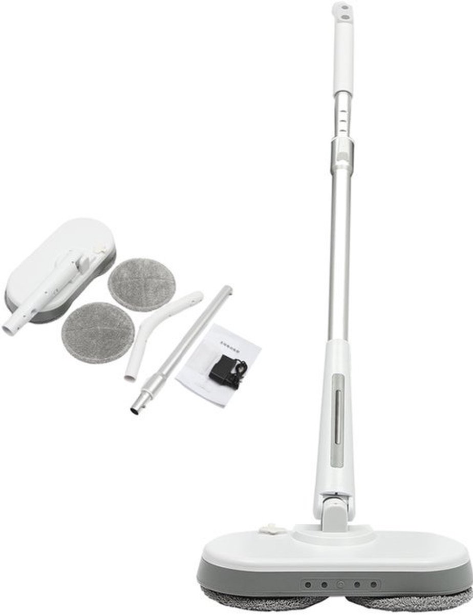 Elektrische Spinmop Draadloos - Wit - 38.88 W Vermogen - 350 ml Watertank - Aluminium En ABS - Voor Hardhouten En Tegelvloeren