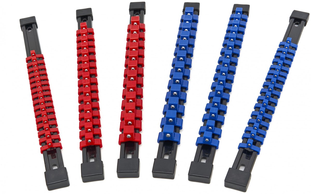HBM 6-delige kunststof doppenrails set voor 86 stuks 1/4, 3/8 en 1/2 inch dopsleutels