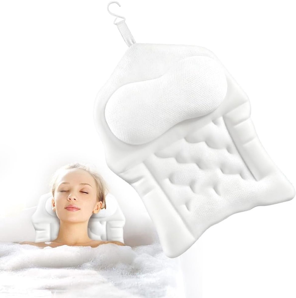 Comfortabel Badkussen met Zuignappen, Ondersteunt Hoofd, Schouders en Rug, 4D Luchtmesh Technologie, Ideaal voor Thuisgebruik, 35 x 50 cm, Ontspanning en Wellness in Bad