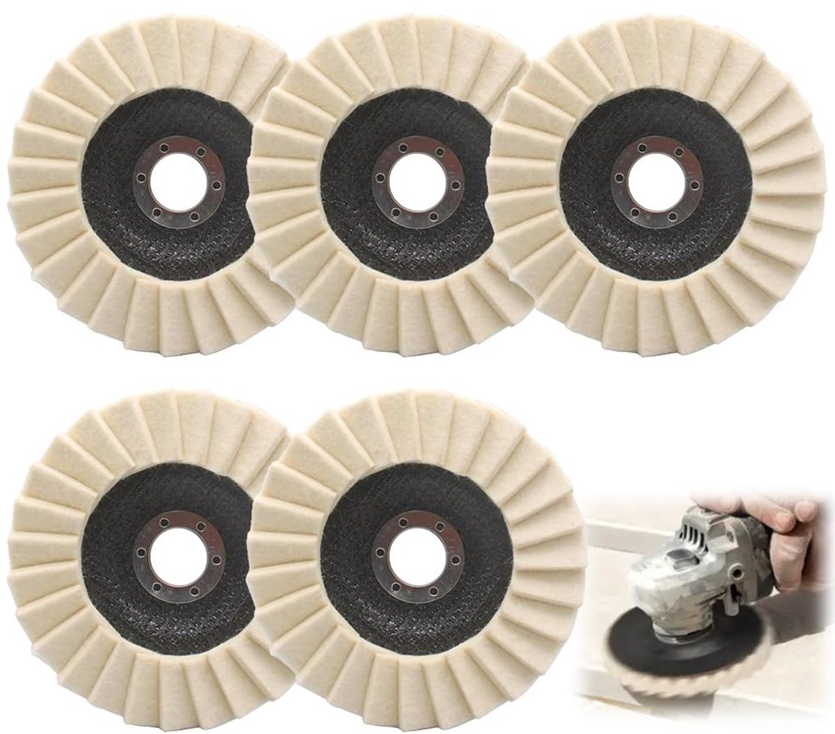 Polijstwielen 125 mm - Vilt polijstschijf voor hoekslijpmachine, ideaal voor het polijsten van hout en lak, set van 5 stuks