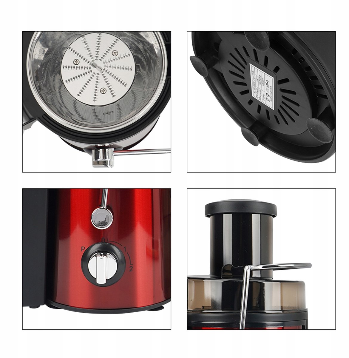Elektrische Sapcentrifuge - 500 ml Juicer - Fruitpers & Citruspers - Sinaasappelpers - 1000W Motor - 2 Snelheden - Brede Vulopening - Veiligheidsslot - Sapmachine - Voor Groenten en Fruit - Rood thumbnail 2