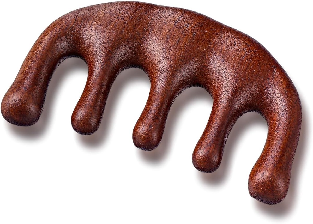 Houten Massage Kam voor Hoofdhuid, Sandelhout Kam met Brede Tanden, Antistatische Kam voor Hoofdmassage en Gua Sha Behandeling, Ideaal voor Ontspanning en Verzorging