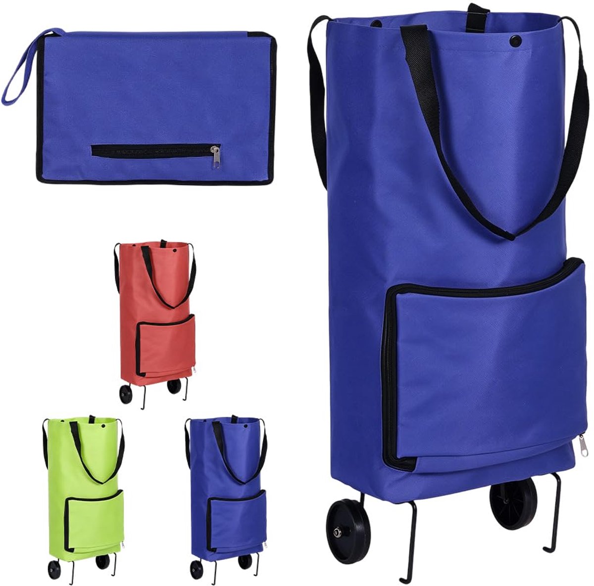2-in-1 opvouwbare winkelwagen op wielen (blauw)