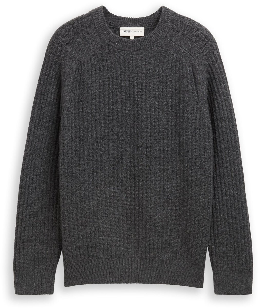 Tom Tailor Denim - Gebreide trui met ronde hals - Maat L - Anthracite Melange