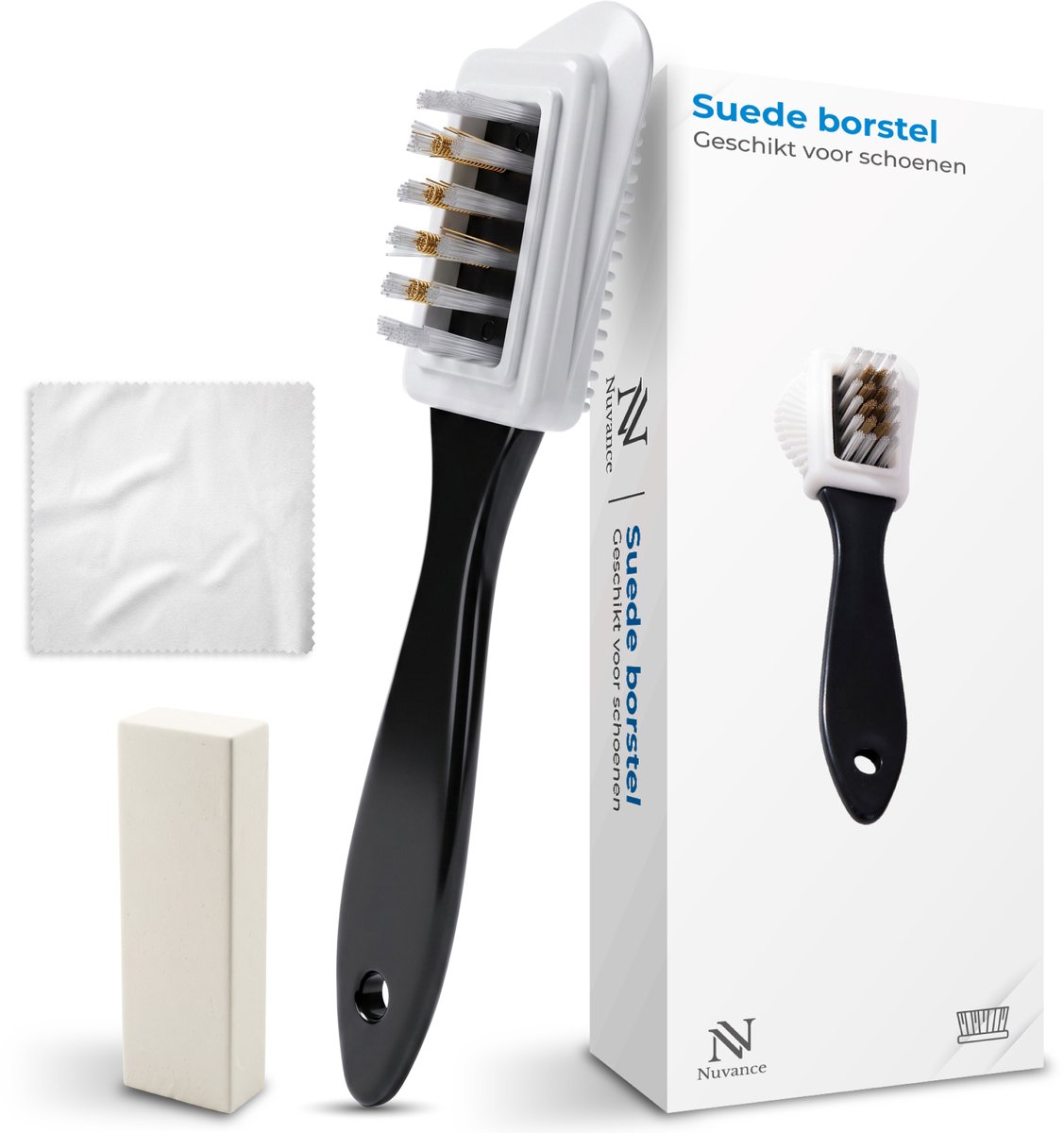 Nuvance Suede Borstel - Incl. Suede Gum - Suede Schoenverzorging - Dubbelzijdige Schoenborstel - Suede Reiniger - Schoenveger