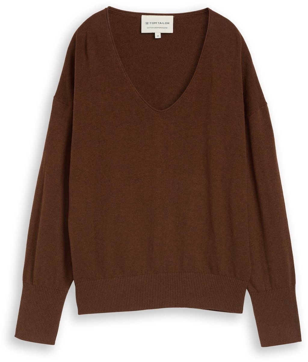 Tom Tailor - Oversized gebreide trui met kasjmier - Maat L - mid camel melange