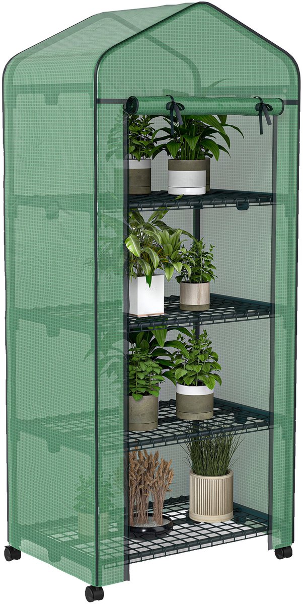Balkonkas - kas met 4 schappen - 69L x 50B x 165H cm - epoxygecoat staal - afneembare hoes van PE met hoge dichtheid - groen