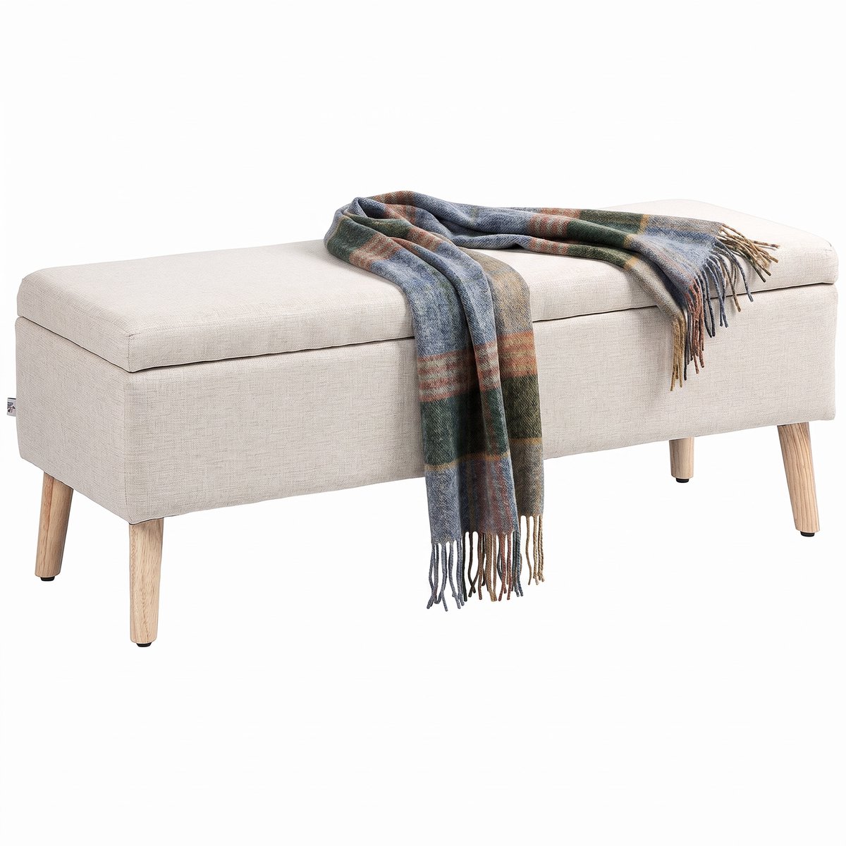 Gestoffeerde opbergbank met linnenlook voor slaapkamer - hal of woonkamer - draagvermogen 220 kg - 110 x 39 x 45 cm - beige