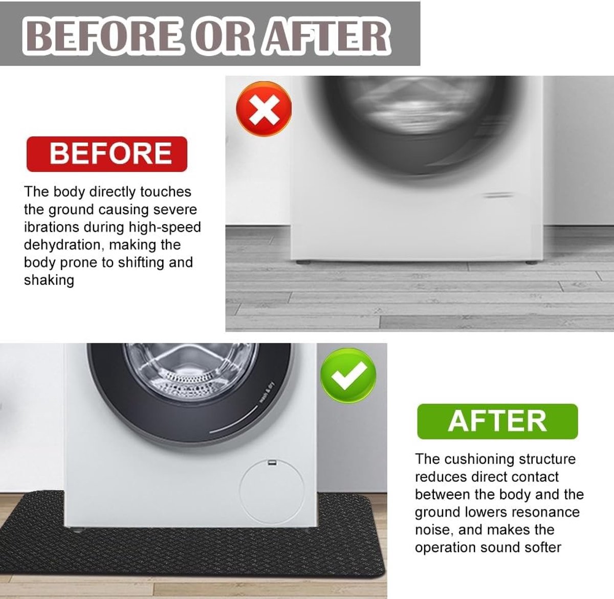 Antislip mat fitnessapparaat - Zwart - 60 x 60 cm - Siliconen antitrillingsmat voor wasmachine en droger