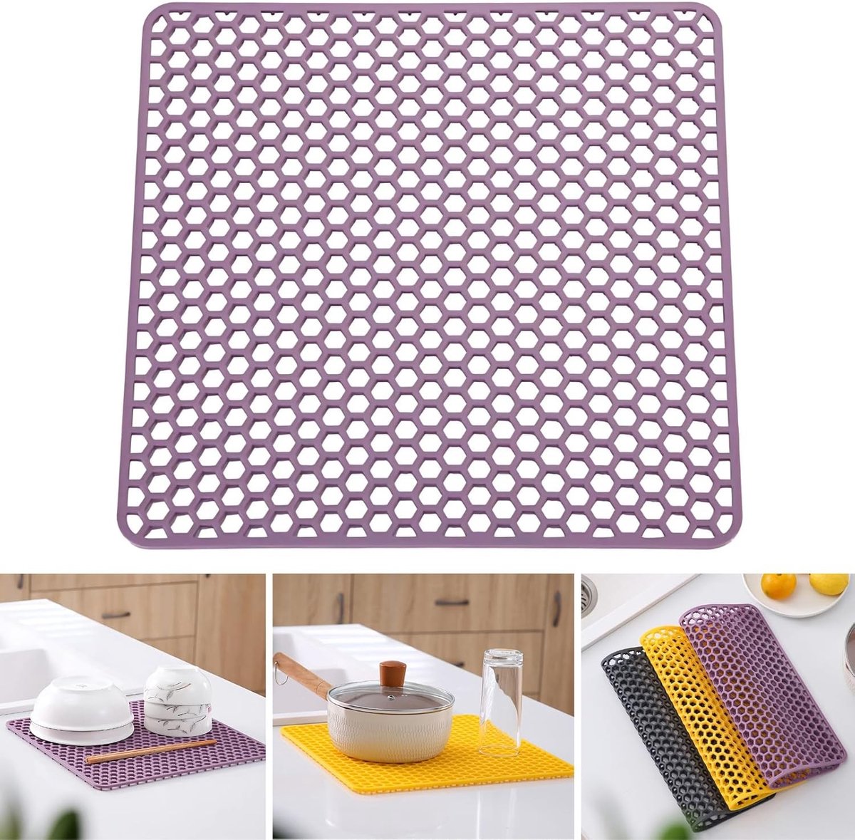 Veelzijdige Siliconen Droogmat - Warmtebestendig, Milieuvriendelijk en Makkelijk Schoon te Maken voor Aanrecht, Gootsteen of Lades - 30 cm, Paars, Keukenaccessoire