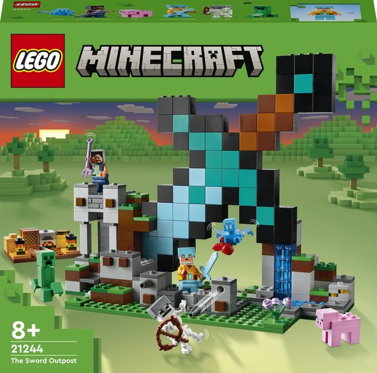 LEGO Minecraft Uitvalbasis Zwaard Constructie Speelgoed met Creeper en Skelet 21244