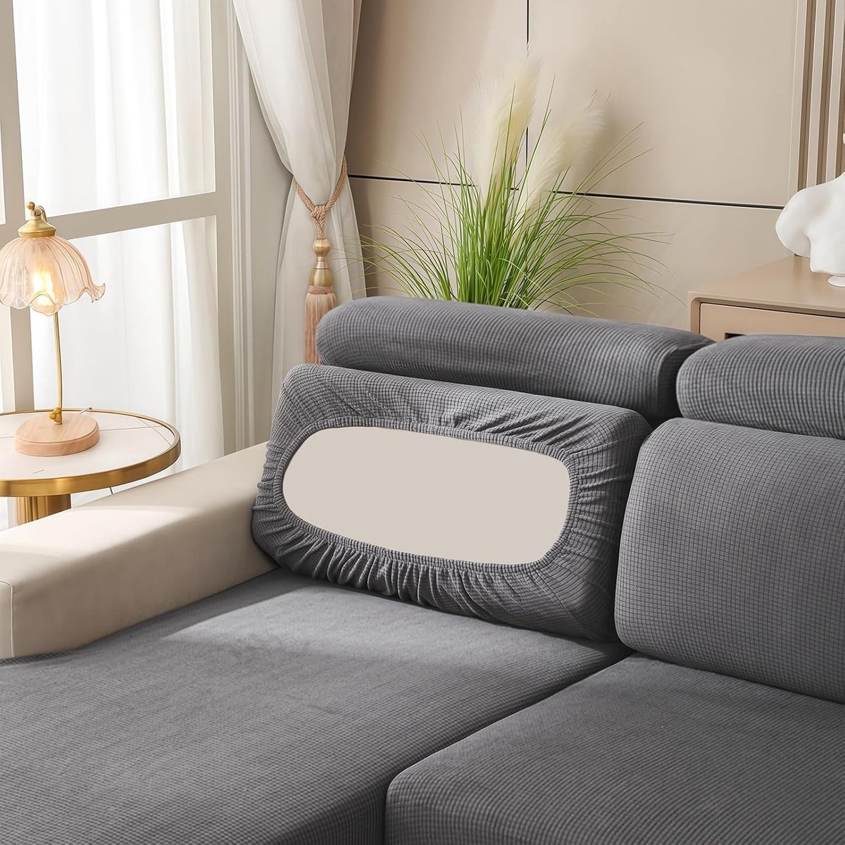 Verstelbare en Elastische Hoes voor Zitkussens, Antislip Bescherming voor Meubels, Geschikt voor Kussens van 65-90 cm Breed en 63-200 cm Lang