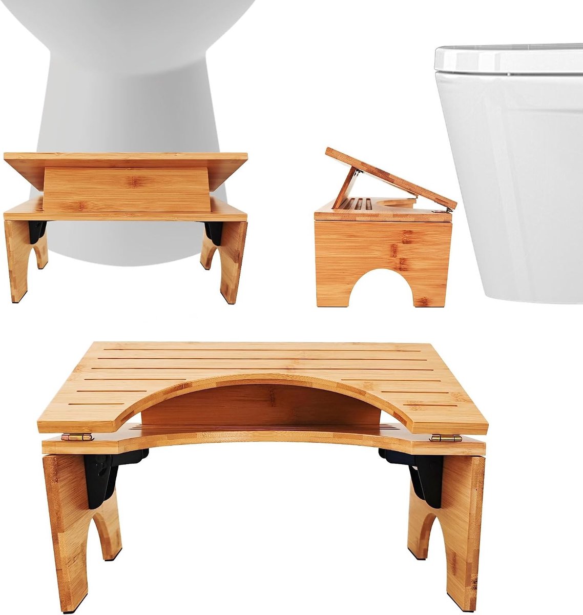 Opvouwbare kruk - Bamboe - 18-27 cm verstelbaar - Ergonomische inklapbare toiletkruk met antislip - Voor volwassenen en kinderen