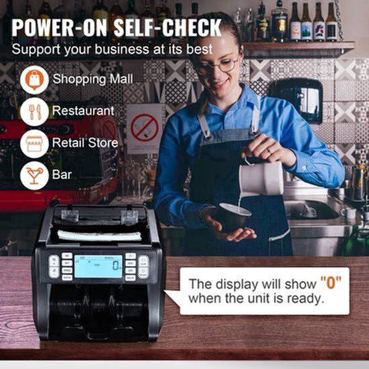 Geldtelmachine - 1200 Biljetten/Min - Valsgelddetectie (UV/MG/IR/DD) - Automatische Teller - voor Bank en Bedrijf - Zwart - LCD & LED Display