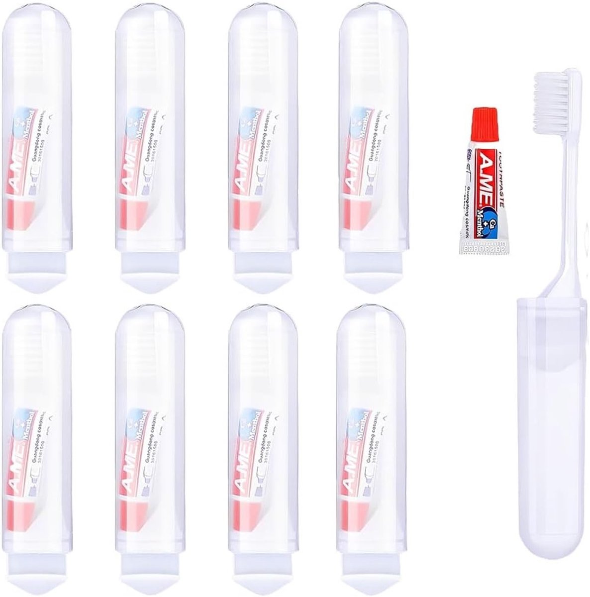 Reis Tandenborstel Set 8 Stuks Rood en Wit, Vouwbare Mini Tandenborstels voor Kinderen en Volwassenen, Duurzaam en Handig