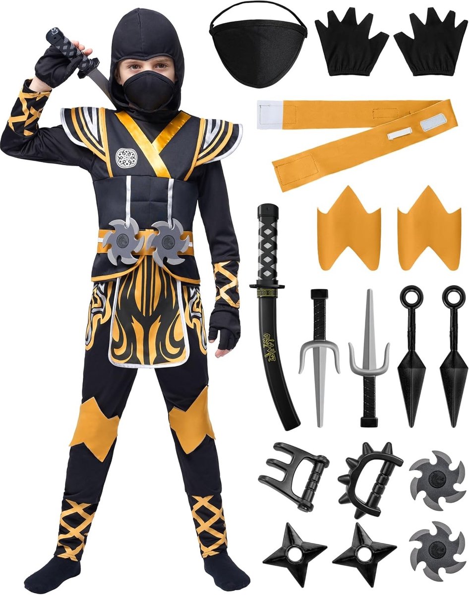 Groene Ninja Kostuum voor Kinderen - Jongens en Meisjes - Perfect voor Halloween, Verkleedpartijen en Carnavalsfeesten