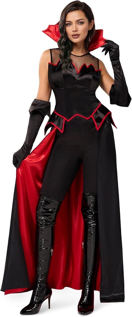 Vampier Halloween Kostuum voor Dames met Handschoenen - Perfect voor Halloween Feesten en Kostuum Parties (Groot)